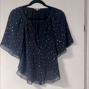 Leifsdottir Navy and Gold Silk Flutter Top